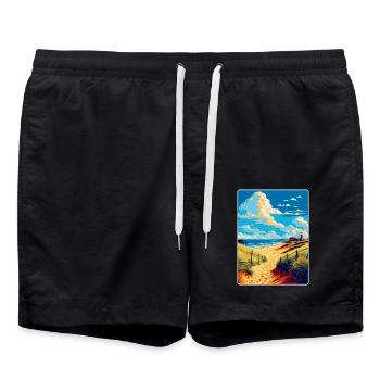Suffolk Coast Vintage Travel Poster Souvenir WPA - Swim Trunks - black - Front - AI Model Male 185 light (185cm)