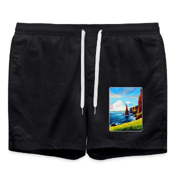 Duncansby Stacks Schottland UK Vintage Reiseposter - Badeshorts - Schwarz - Vorne - AI Model Male 185 light (185cm)