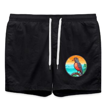Kuckuck Aquarell Cartoon Kawaii Clipart Tier - Badeshorts - Schwarz - Vorne - AI Model Male 185 light (185cm)