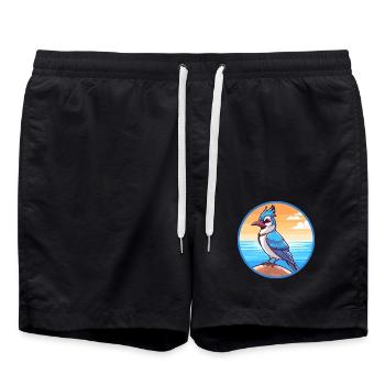Blauer Eichelhäher Aquarell Cartoon Kawaii Clipart Tier - Badeshorts - Schwarz - Vorne - AI Model Male 185 light (185cm)