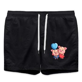 Schwein Kawaii Cartoon Haustier spielt mit Luftballons - Badeshorts - Schwarz - Vorne - AI Model Male 185 light (185cm)
