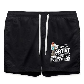 I am an Artist - Assume I know Everything - Badeshorts - Schwarz - Vorne - AI Model Male 185 light (185cm)
