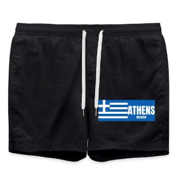 Athens City with Greek Flag - Swim Trunks - black - Front - AI Model Male 185 light (185cm)