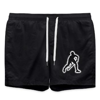 Hockeyspieler Hockey Jungen Herren Feldhockey - Badeshorts - Schwarz - Vorne - AI Model Male 185 light (185cm)