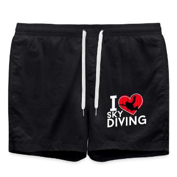 I love Sky Diving - Herz mit Fallschirmspringer - Badeshorts - Schwarz - Vorne - AI Model Male 185 light (185cm)