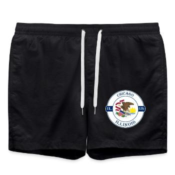 Chicago Illinois Flagge USA Reise Souvenir Abzeichen - Badeshorts - Schwarz - Vorne - AI Model Male 185 light (185cm)