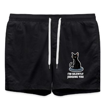 Ich verurteile dich nur – sarkastisches Black Cat Design - Badeshorts - Schwarz - Vorne - AI Model Male 185 light (185cm)