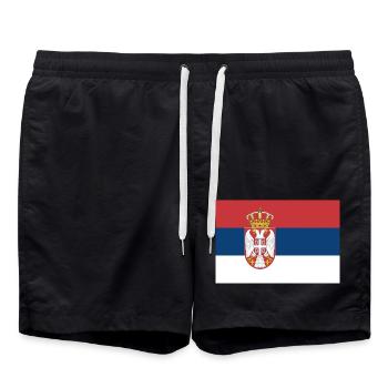 Serbien – Flagge mit Wappen und Krone - Badeshorts - Schwarz - Vorne - AI Model Male 185 light (185cm)