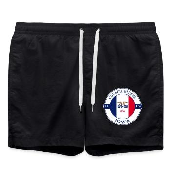 Council Bluffs Iowa Flagge USA Reise Souvenir Abzeichen - Badeshorts - Schwarz - Vorne - AI Model Male 185 light (185cm)