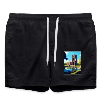 Brunnen Abtei Vintage Reiseposter WPA Souvenir - Badeshorts - Schwarz - Vorne - AI Model Male 185 light (185cm)