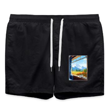 Orient Express Europa Deko Vintage Reiseposter - Badeshorts - Schwarz - Vorne - AI Model Male 185 light (185cm)