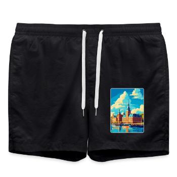 Helsingborg Sweden Vintage Travel Poster Souvenir - Swim Trunks - black - Front - AI Model Male 185 light (185cm)
