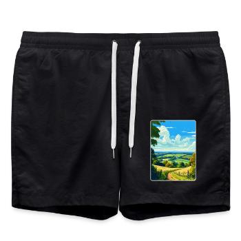Surrey Hills Vintage Reiseposter Souvenir WPA - Badeshorts - Schwarz - Vorne - AI Model Male 185 light (185cm)