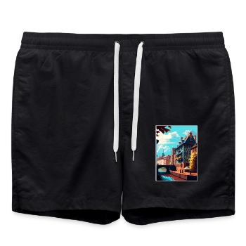 Straßburg Dekoration Frankreich Vintage Reiseposter - Badeshorts - Schwarz - Vorne - AI Model Male 185 light (185cm)
