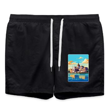 Budapest Ungarn Vintage Reiseplakat Souvenir - Badeshorts - Schwarz - Vorne - AI Model Male 185 light (185cm)