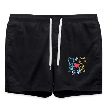 Retro Hippie Cats Peace Cat Vintage Hippies - Swim Trunks - black - Front - AI Model Male 185 light (185cm)