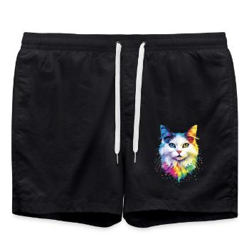 Angora Katze Weiße Angorakatze Süße Angora Katzen - Badeshorts - Schwarz - Vorne - AI Model Male 185 light (185cm)