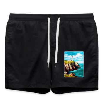 South Stack Cliffs Anglesey Affiche de voyage vintage - Short de bain - noir - Devant - AI Model Male 185 light (185cm)