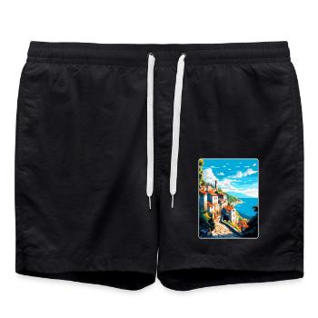 Ston Kroatien Vintage Reiseposter WPA Souvenir - Badeshorts - Schwarz - Vorne - AI Model Male 185 light (185cm)