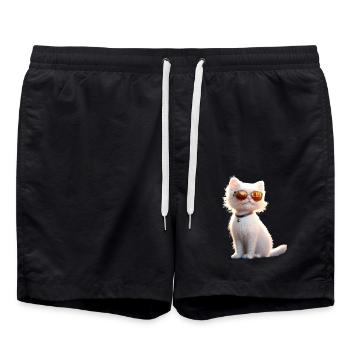 Angora Katze Weiße Angorakatze Süße Angora Katzen - Badeshorts - Schwarz - Vorne - AI Model Male 185 light (185cm)