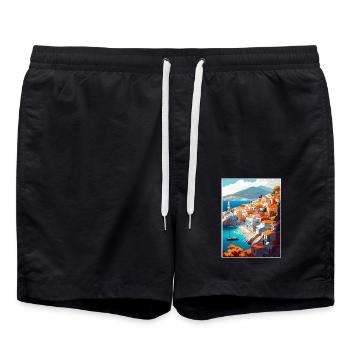 Hydra Griechenland Dekoration Vintage Reiseposter WPA - Badeshorts - Schwarz - Vorne - AI Model Male 185 light (185cm)