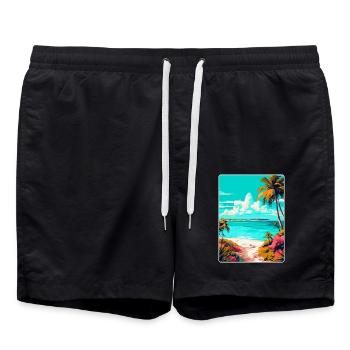 Turks Caicos Islands Caribbean Travel Poster WPA - Swim Trunks - black - Front - AI Model Male 185 light (185cm)