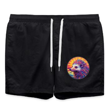 Stachelschwein bunte Aquarell-Karikatur Kawaii Haustier - Badeshorts - Schwarz - Vorne - AI Model Male 185 light (185cm)