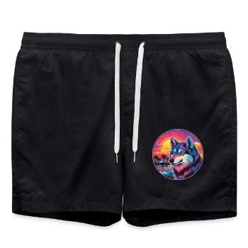 Wolf Buntes Aquarell Cartoon Kawaii Tier - Badeshorts - Schwarz - Vorne - AI Model Male 185 light (185cm)