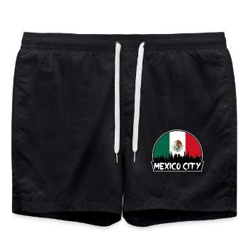 Mexiko-Stadt Mexiko-Flagge Skyline Silhouette Reisen - Badeshorts - Schwarz - Vorne - AI Model Male 185 light (185cm)