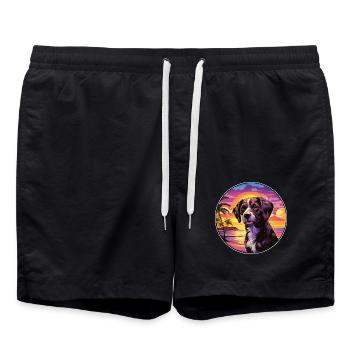 Kromfohrlander Hunderasse Bunte Karikatur Watercol - Badeshorts - Schwarz - Vorne - AI Model Male 185 light (185cm)