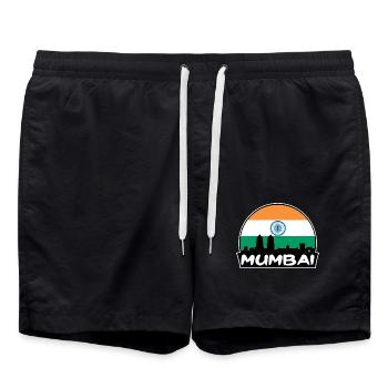 Mumbai Indien Flagge Skyline Silhouette Reisen - Badeshorts - Schwarz - Vorne - AI Model Male 185 light (185cm)