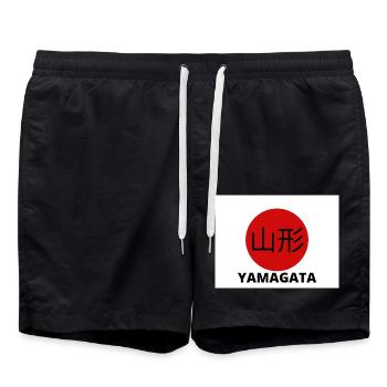 Yamagata Japan in Kanji - Swim Trunks - black - Front - AI Model Male 185 light (185cm)
