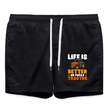Das Leben ist besser auf Papas Traktor Bauernhof L - Badeshorts - Schwarz - Vorne - AI Model Male 185 light (185cm)
