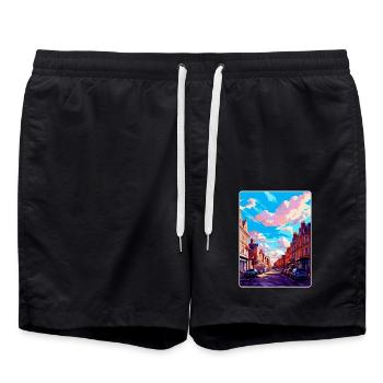Carlisle Cumbria Vintage Reiseposter Souvenir - Badeshorts - Schwarz - Vorne - AI Model Male 185 light (185cm)