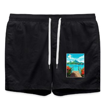 Bora Französisch-Polynesien Vintage Reiseposter WPA - Badeshorts - Schwarz - Vorne - AI Model Male 185 light (185cm)