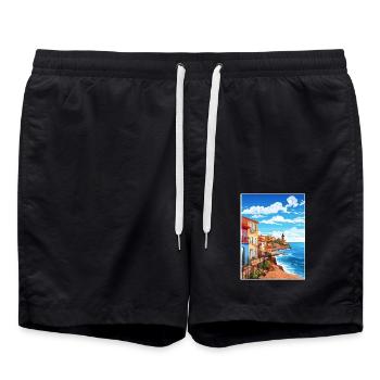 Asturien Spanien Vintage Reiseplakat WPA Souvenir - Badeshorts - Schwarz - Vorne - AI Model Male 185 light (185cm)