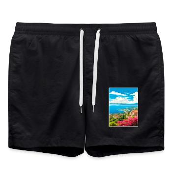 Cote D Azur Frankreich Vintage Reiseposter Souvenir - Badeshorts - Schwarz - Vorne - AI Model Male 185 light (185cm)
