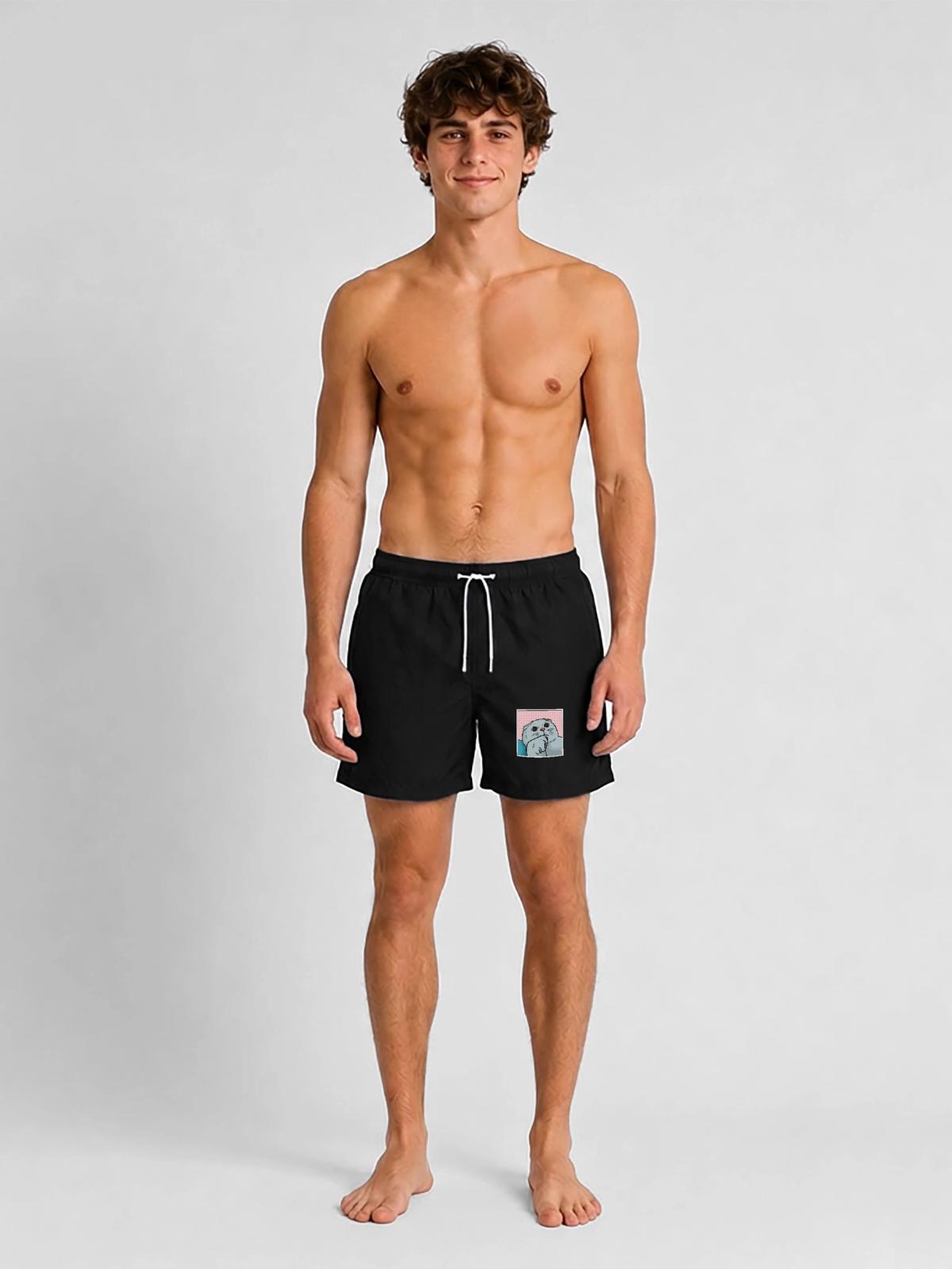 Kuschelweiche Foldex Rassekatze - Badeshorts - Schwarz - Vorne - AI Model Male 185 light (185cm)