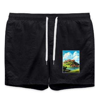 Ptuj-Schloss-Slowenien-Bleder-Reise-Plakat - Badeshorts - Schwarz - Vorne - AI Model Male 185 light (185cm)