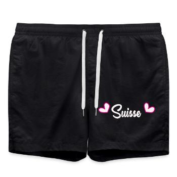 SCHWEIZ. LAND. GENF. HUMOR. FLAGGE - Badeshorts - Schwarz - Vorne - AI Model Male 185 light (185cm)