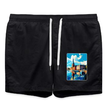Helsingborg Sweden Vintage Travel Poster Souvenir - Swim Trunks - black - Front - AI Model Male 185 light (185cm)