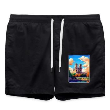 Notre Dame France Vintage Poster Souvenir de Voyage - Short de bain - noir - Devant - AI Model Male 185 light (185cm)