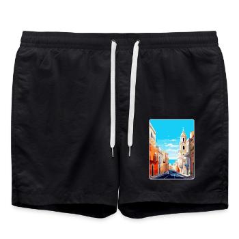 Cadix Espagne Affiche de voyage vintage WPA Art Souvenir - Short de bain - noir - Devant - AI Model Male 185 light (185cm)