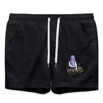 DJ am Mischpult Plattenspieler Party - Badeshorts - Schwarz - Vorne - AI Model Male 185 light (185cm)