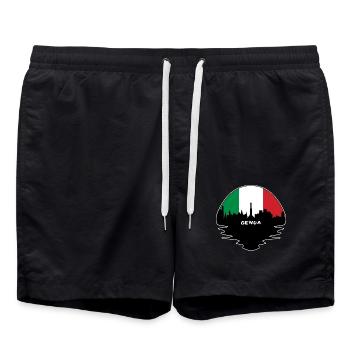 Genua Italien Flagge Skyline Silhouette Reisen - Badeshorts - Schwarz - Vorne - AI Model Male 185 light (185cm)