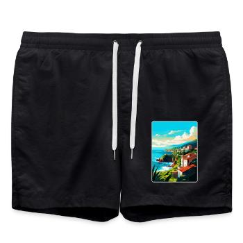 Affiche de voyage vintage de Sao Miguel Portugal Souvenir - Short de bain - noir - Devant - AI Model Male 185 light (185cm)