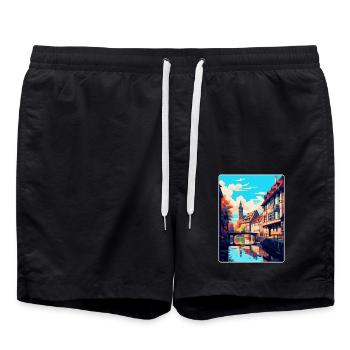 Straßburg Frankreich Vintage Reiseplakat Souvenir - Badeshorts - Schwarz - Vorne - AI Model Male 185 light (185cm)