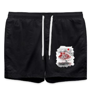 Mount Fuji hinter einem Kirschbaum - Badeshorts - Schwarz - Vorne - AI Model Male 185 light (185cm)