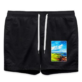 Isle Of Muck Schottland Uk Reise Poster Souvenir - Badeshorts - Schwarz - Vorne - AI Model Male 185 light (185cm)