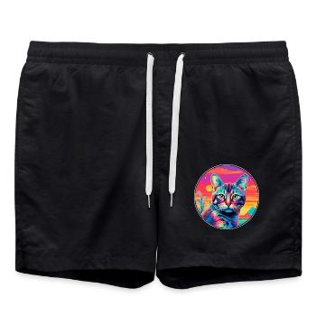 Pixie Bob Katzenrasse Aquarell Cartoon Kawaii Haustier - Badeshorts - Schwarz - Vorne - AI Model Male 185 light (185cm)